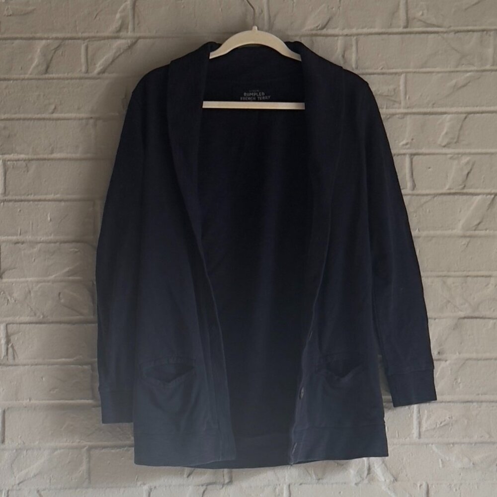 J.Crew Rumpled French Terry Cardigan - Size Small - Navy Blue - Cozy & Casual!